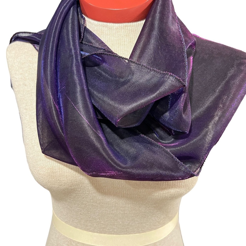 Chicos Purple Metallic Beaded Trim Shawl Wrap 14 x 64" Iridescent Pink and Blue
